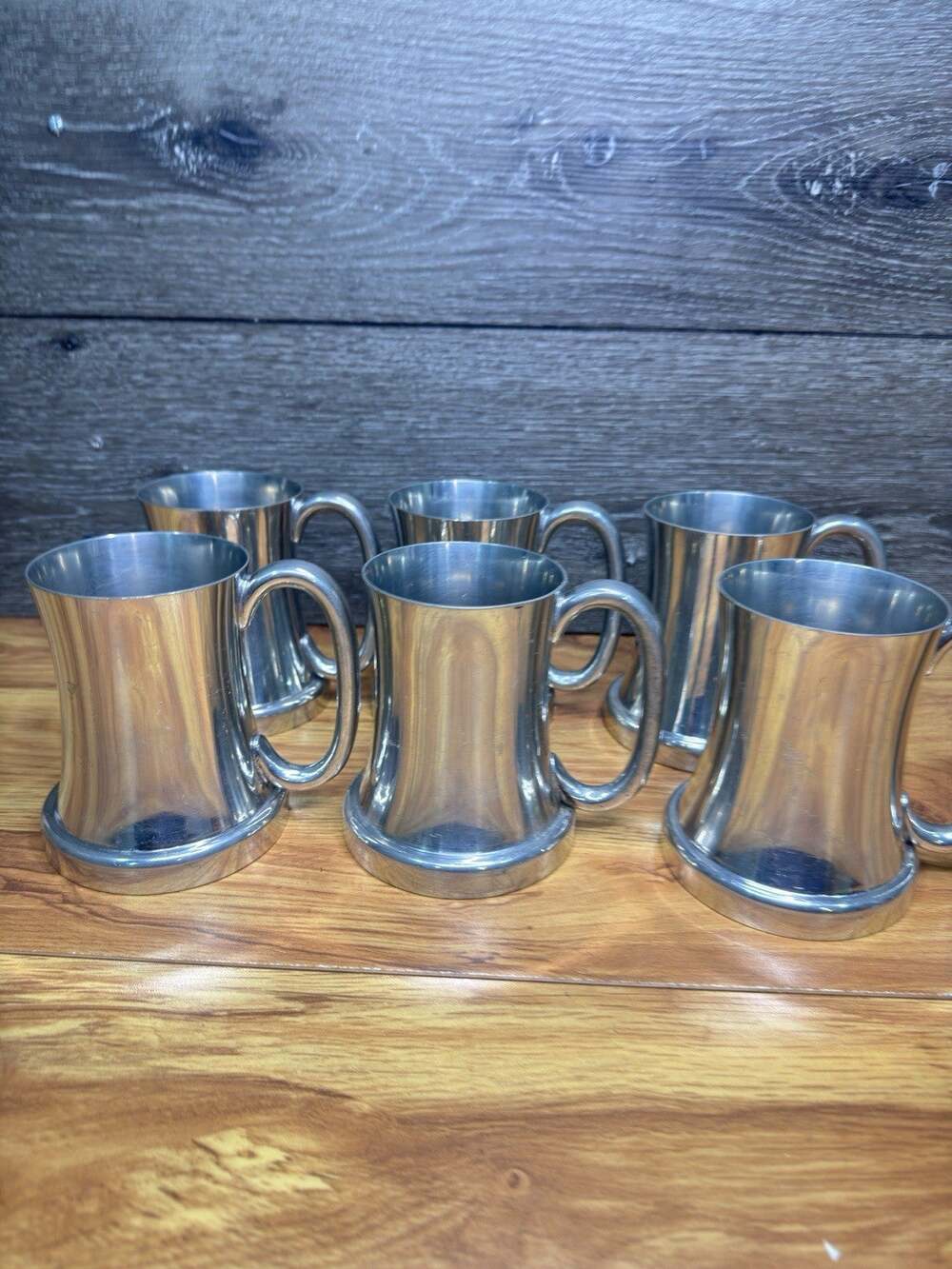 Vintage Abercrombie & Fitch Pewter Mug Glass Bottom Tankards 3/4 Pt~set Of 6
